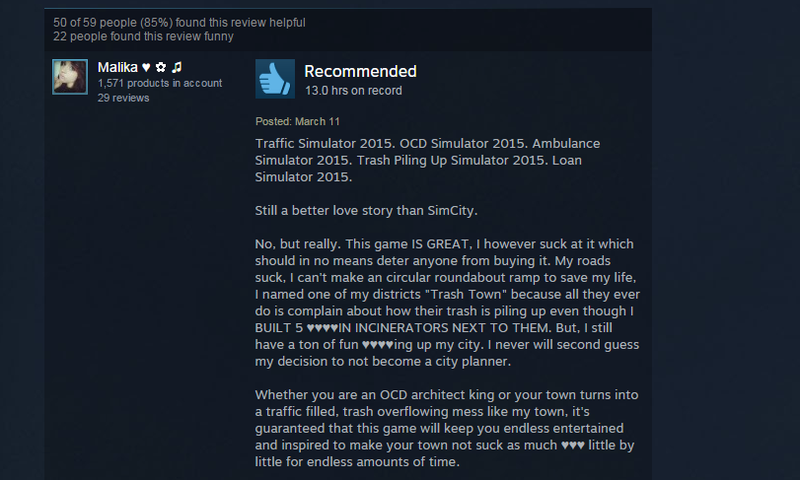 Illustration for article titled Cities: Skylines, As Told By Steam Reviews